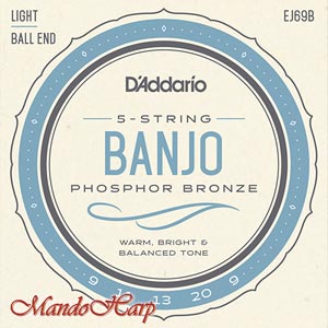 MandoHarp - D'Addario EJ69 5-String Ball-End Banjo Strings